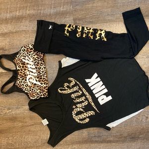 3PC Cheetah or Leopard Print Victoria secrets PINK Fitness Outfit.